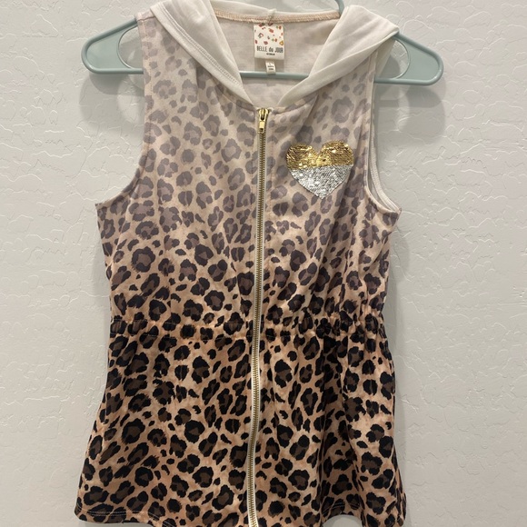 BELLE DU JOUR girls cheetah sequin heart vest large - Picture 1 of 5